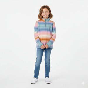 OshKosh B’gosh Kids Girls Size 8 Cozy Fleece Pullover Quarter Zip Pastel Stripe